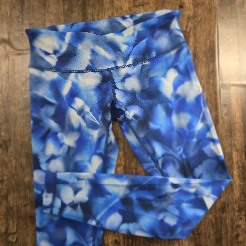LULULEMON Wunder Under Leggings Womens‎ 8 Blue Watercolor Excellent Luxtreme 27